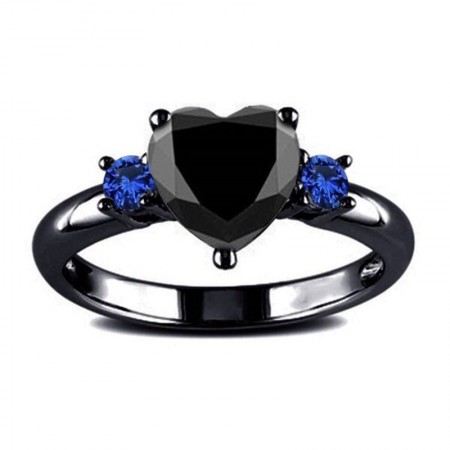 Heart Cut Black Cubic Zirconia Stone Promise Ring/Engagement Ring