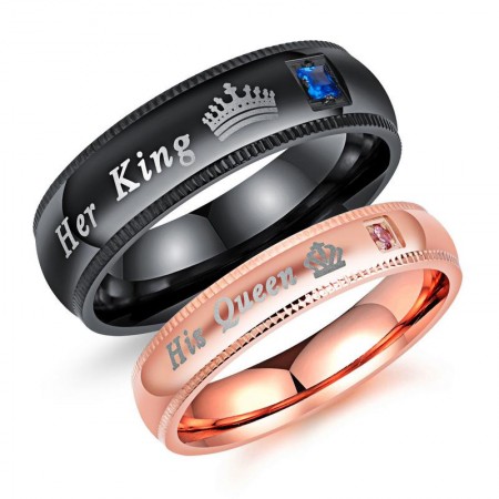 Her King His Queen 316l Titanium Steel Crystal Couple Rings