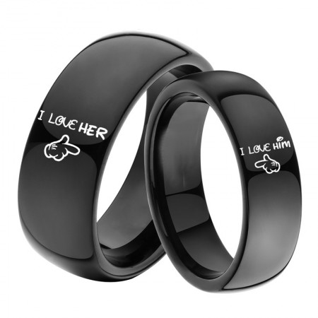 I LOVE HER I LOVE HIM Black Titanium Couple Rings (Price for a Pair)