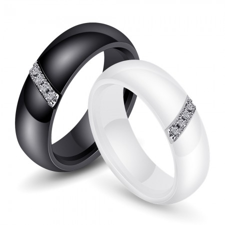Simple Nano Ceramic Ring Black & White AAA Zirconia Couple Rings (Price for a Pair)