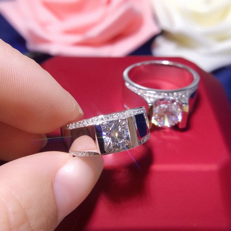 Venetia Top Grade Realistic 2.0 Carats Supreme Princess Cushion Cut NSCD Simulated Diamond Ring 925 Silver Platinum Plated Emerald Promise Wedding 