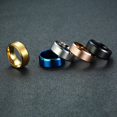 8mm Simple Blue Black Rose Gold Silver Ring Both Sides Can Be Engraved Titanium Steel Men’s Ring