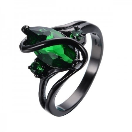 Ploymanee jewelry vintage round green emerald wedding band ring 10kt black gold filled top