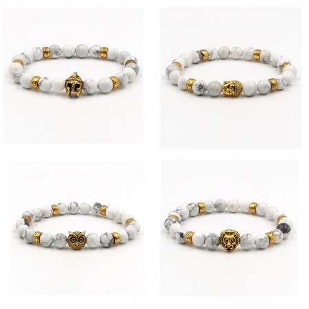 White Marble Gold Owl/Buddha/Helmet/Lion Bracelet