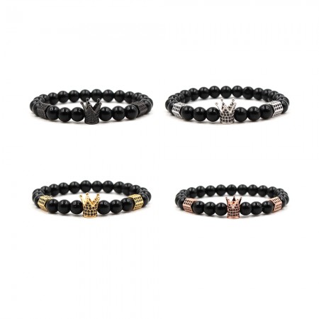 Black Frosted Stone Bright Crown-Shaped Elastic Bracelet