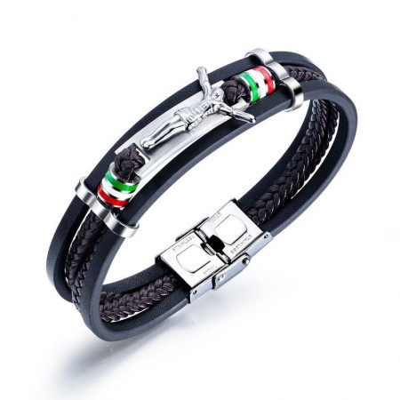 Unique Good Friday Charm 4 Strand Leather Belt Bracelet For Men