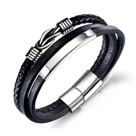 Engravable Knot Charm 3 Strand Leather Belt Bracelet For Men