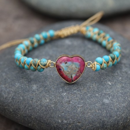 Unique Heart Charm Double Strand Beaded Bracelet For Women
