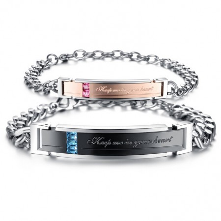 Fashion Popular Titanium Steel Inlaid Exquisite Cz Lover's Bracelets(Price For A Pair)
