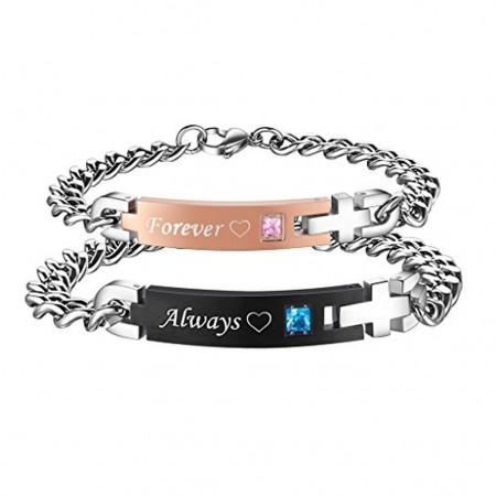 Always and Forever Stainless Steel Matching Couples Bracelets (Price For A Pair)