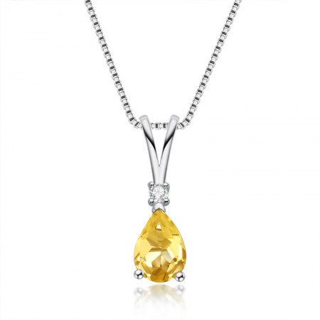 Fashion 925 Sterling Silver Topaz gemstone/Citrine gemstone Pear Cut Pendant Necklace for Women