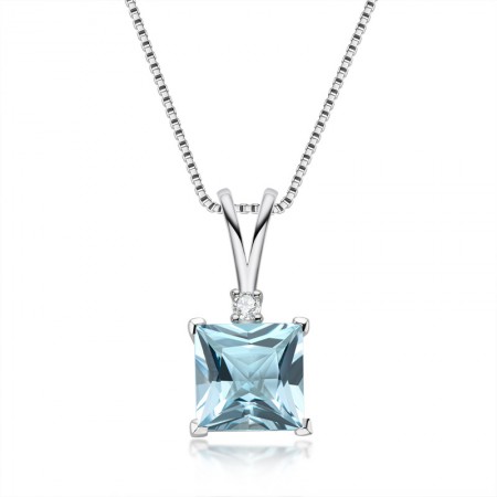 High Quality 925 Sterling Silver Topaz gemstone Princess Cut Pendant Necklace for Women