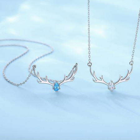 Antlers Rose Gold Blue Cubic Zirconia 925 Sterling Silver Elk Necklace For Women