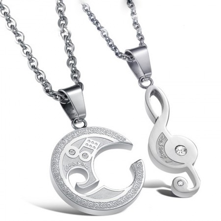Romantic Love Musical Note Titanium Stainless Steel Lovers Necklace (Price For a Pair)