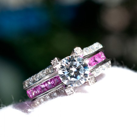White And Pink Cubic Zirconia 925 Sterling Silver White Gold Plated Wedding Ring Set In La