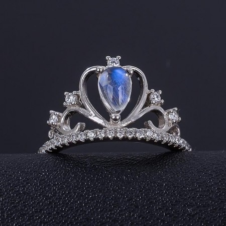 Exclusive Original Charming 925 Sterling Silver Inlaid Moonstone Crown Ring
