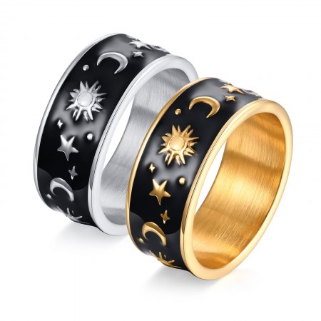 Stainless Steel Enamel Rings Moon Star Sun Engagement Wedding Promise Band for Women Men Size 6-12
