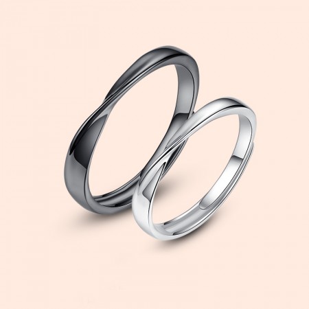 Black Silver Mobius Design 925 Sterling Silver Adjustable
