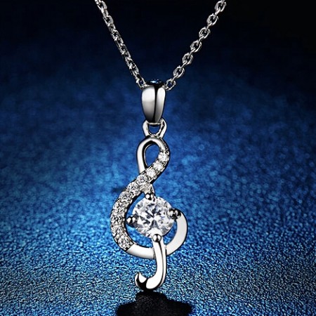 New Pretty 925 Silver Musical Note Style Necklace With Rhinestone
