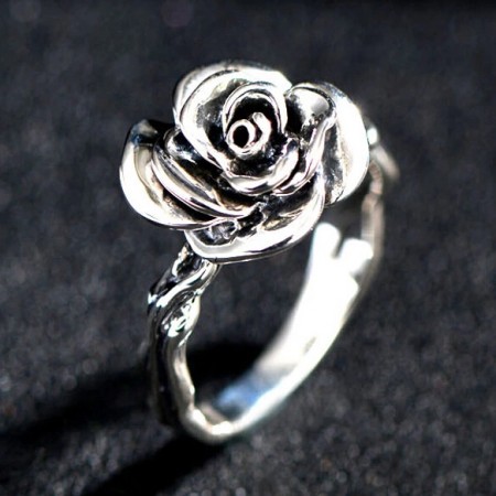Retro 925 Sterling Silver Rose Shaped Ring For Women Silver Rings