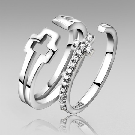 Cross Style 925 Sterling Silver Adjustable Couple Rings