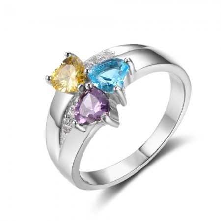 Personalized 925 Sterling Silver Mothers Rings With 3 Simulated
