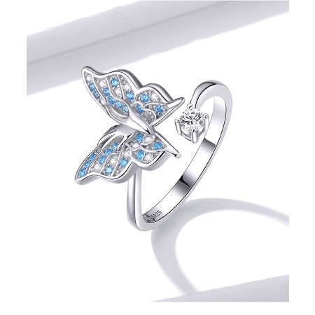 Personalized Simple 925 Sterling Silver Cubic Zirconia Butterfly And Flower Ring
