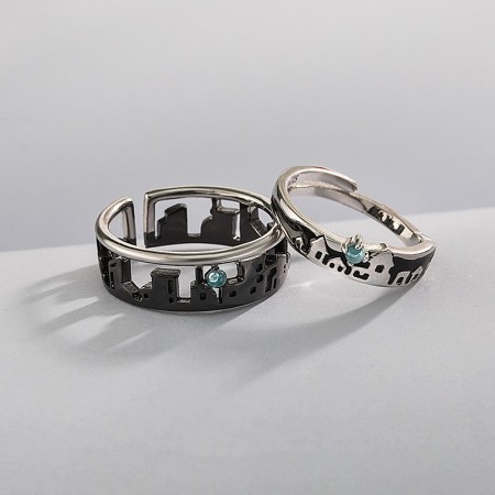 Personalized Two Cities Long Distance Promise Rings For Couples In Sterling Silver