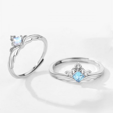 Promise Ring Princess And Knight Moonstone Lovers Ring S925 Sterling Silver Couple Ring Set Wedding Jewelry Handmade Ring