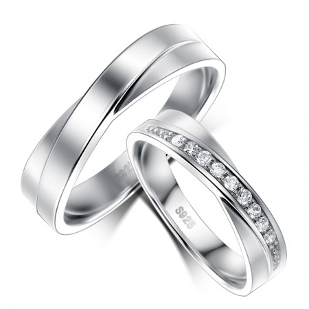 New 925 Sterling Silver Platinum Plated Cubic Zirconia Lovers Rings