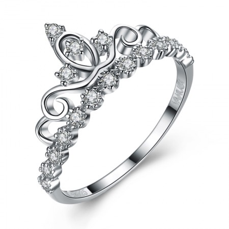 Exquisite Hollow Crown 925 Sterling Silver Plated White Gold Cocktail Ring