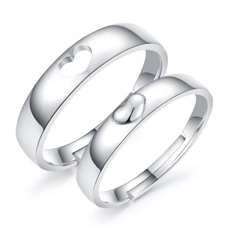 925 Silver Heart-Shaped Opening Korean Creative Engraved Couple Rings