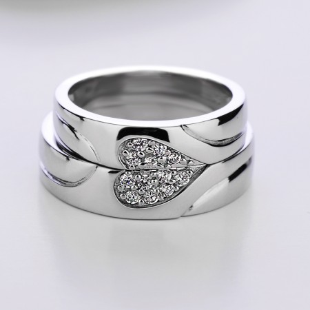 925 Silver Heart-Shaped Diamond Creative Design Engraved Couple 