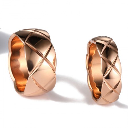 Plaid 18K Rose Gold Plated Diamond Couple Rings