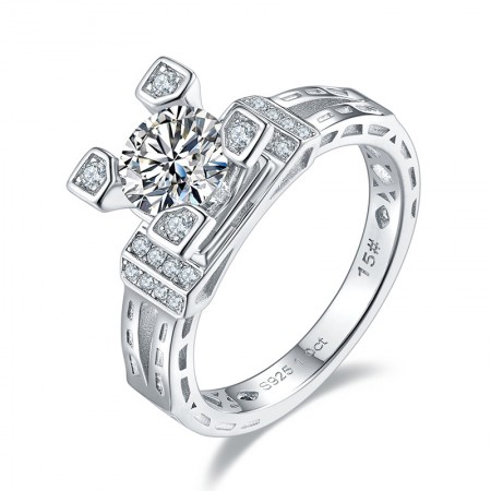 925 Sterling Silver Moissanite Eiffel Tower Ring 