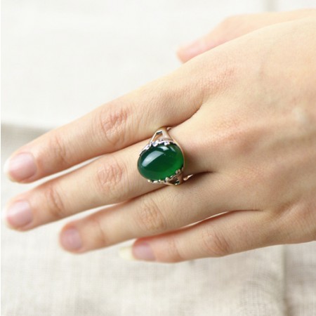 handmade cloisonne enamel sterling silver 925 ring Lovely big Beautiful green stone