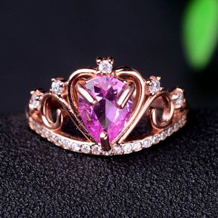 925 Silver Plating Rose Gold Inlaid Heart-Shaped Gemstone Cute 