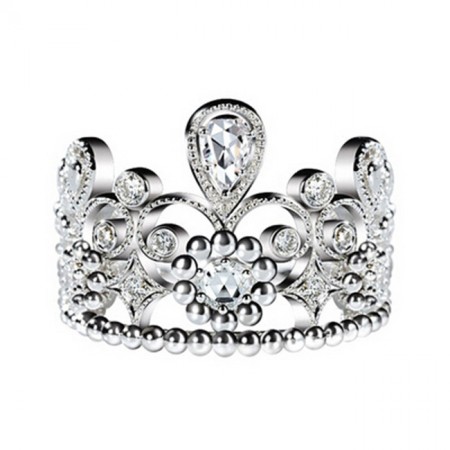 Classic Elegance Baroque Vintage Sterling Silver Princess Crown Ring