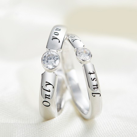 "Only You And Just You" Simple 925 Silver Handmade Inlaid Cubic Zirconia Couple Rings