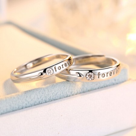 925 Silver Expression Of Love "Forever" Adjustable Couple Rings With Cubic Zirconia