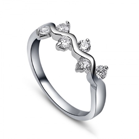 S925 Silver Romantic Curved Lines Woman's Ring With Six CZ