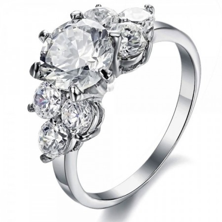 Sparkle Round Cut Created Sapphire Titanium Steel Classic Women's Engagement Ring