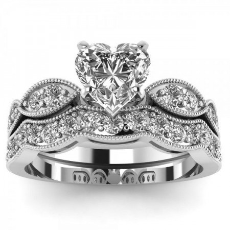 Created White Sapphire Heart Cut Rhodium Plated 925 Sterling