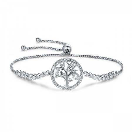 Bright Tree Of Life Plated platinum 925 Sterling Silver Bracelet for Women Holiday or Special Occasion Gift