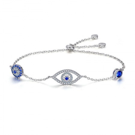 Blue Cubic Zircons Eye Of Guarding 925 Sterling Silver Bracelet for Women Holiday or Special Occasion Gift
