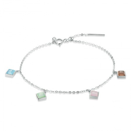 Multicolor Square Cat's Eye 925 Sterling Silver Bracelet for Women Holiday or Special Occasion Gift