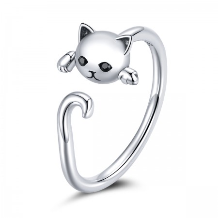 Cute Cat Adjustable 925 Sterling Silver Ring - Perfect Valentine's Day Gift