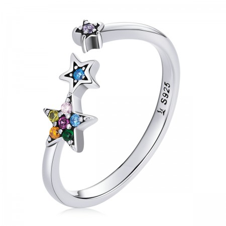 Five-pointed Star Multi-color Cubic Zircons Adjustable 925 Sterling Silver Ring - Perfect Valentine's Day Gift