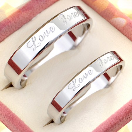 White Gold Plated 925 Sterling Silver Lover Rings With Inscription Love Forever(Price For a Pair)