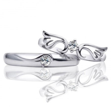 925 Silver Angel Wings Opening Couple Rings